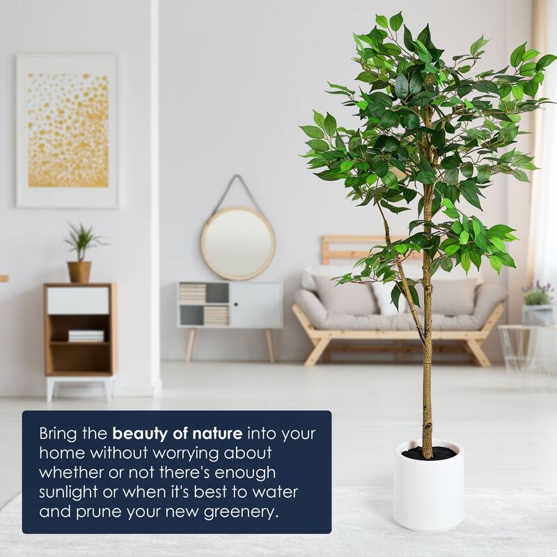 American Art Decor Artificial Faux Tree in White Tapered Ceramic Pot