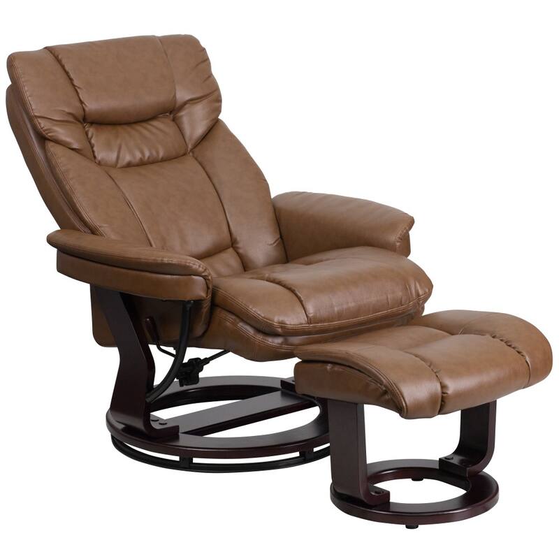 Contemporary Multi-Position Recliner and Curved Ottoman with Swivel Base
