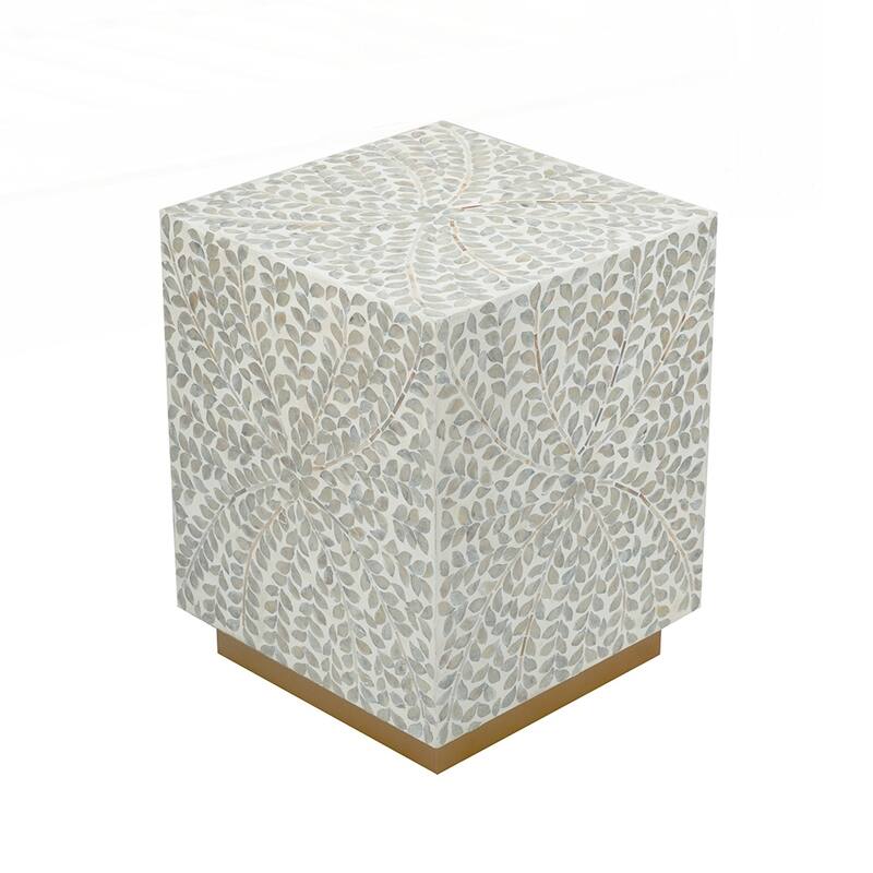 Square Accent Stool with White Capiz Shell Finish