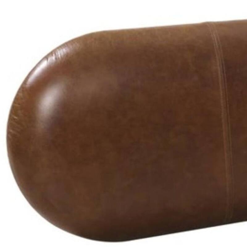 HomeRoots 48" Brown Genuine Leather and Solid Wood Upholstered Bench - 48.00 in. x 18.00 in. x 16.00 in.