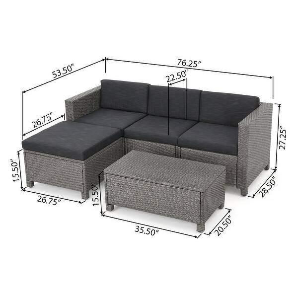 dimension image slide 2 of 3, Moses 5-piece Outdoor Wicker Polyester Sofa Set