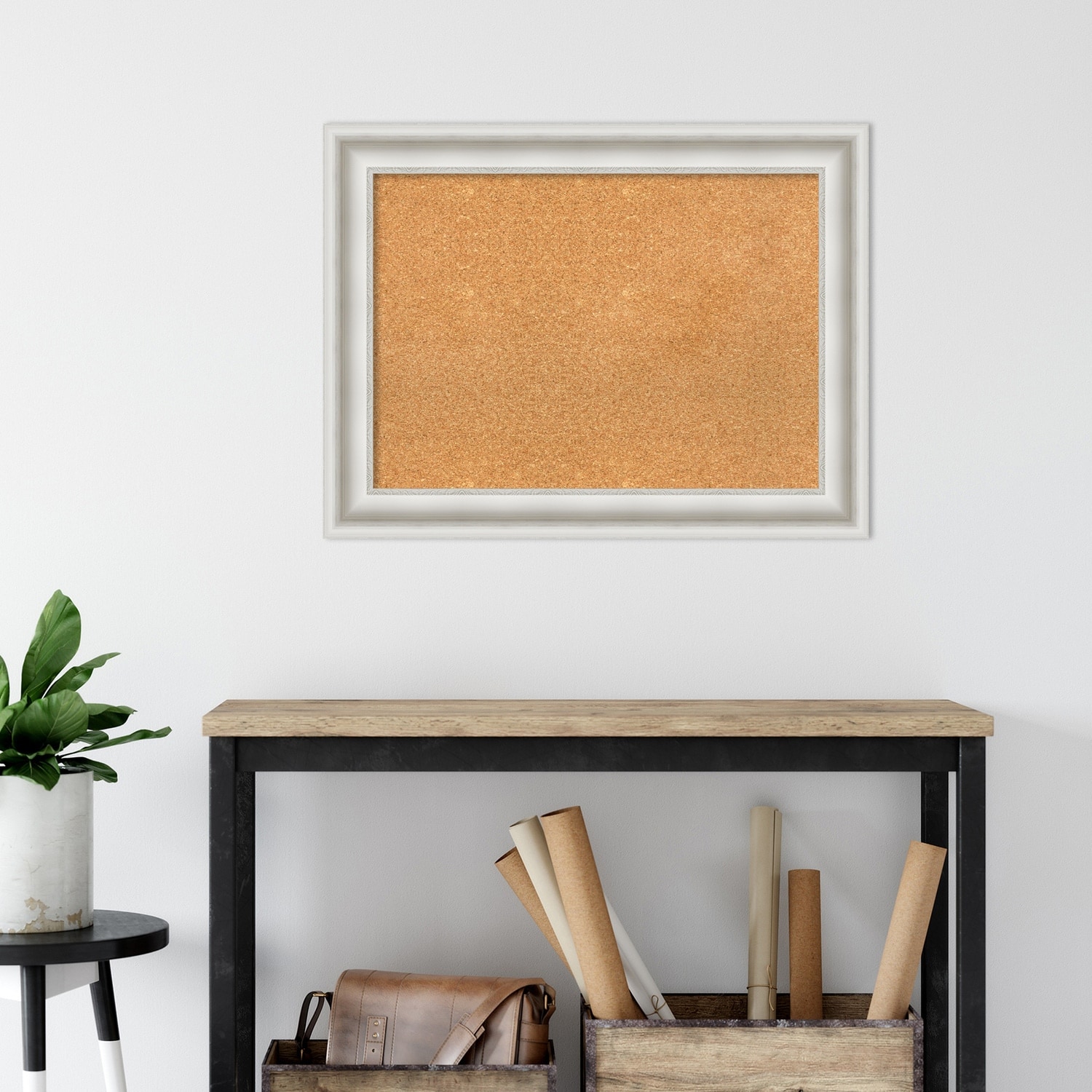 Parlor White Framed Natural Corkboard Bulletin Board