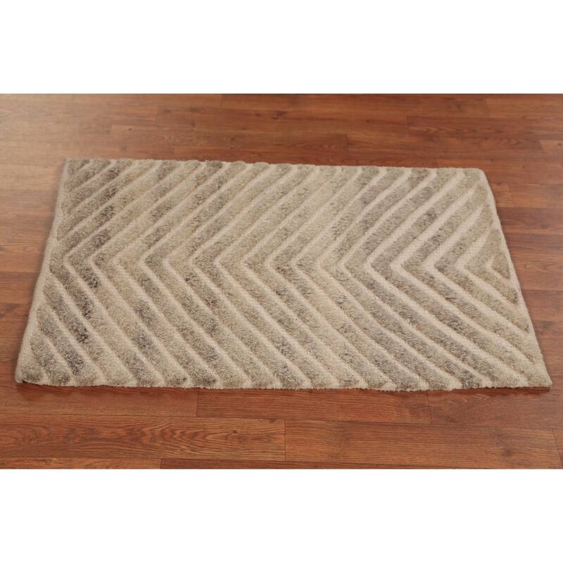 Chevron Style Moroccan Oriental Foyer Rug Handmade Wool Carpet - 2'0"x 3'0"