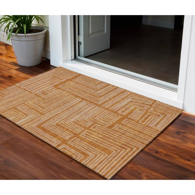 HomeRoots Geometric Transitional Rectangle Outdoor Rug - 3' x 5'