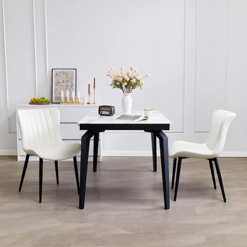 Dining Chairs Set of 2, Modern Upholstered Dining Chairs, Armless Faux Leather Accent Chairs with Backrest, Metal Legs