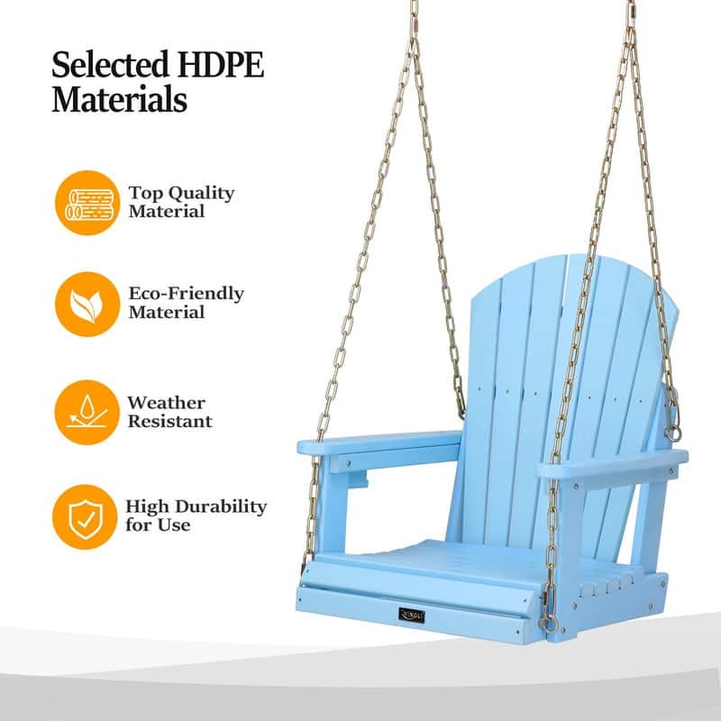 1-Person HDPE Porch Swing Outdoor with Rotatable Cup Holder and Adjustable Chains - N/A