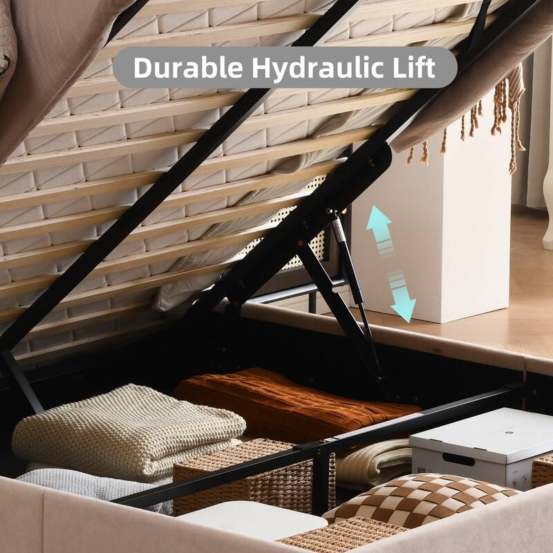 Plywood Frame Upholstered Platform Bed with Lift-up Storage