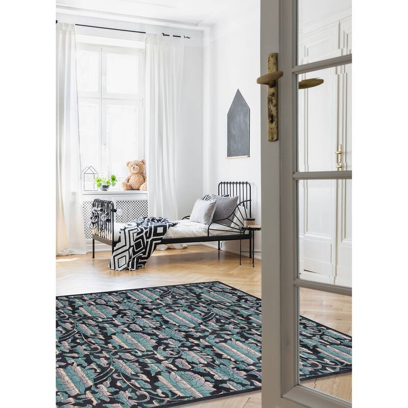 ECARPETGALLERY Hand-knotted Signature Collection Black, Teal Wool Rug - 8'0 x 9'11