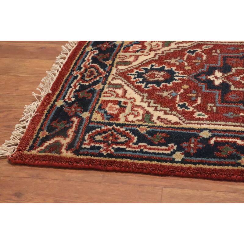 Hand Knotted Oriental 100% Wool Carpet Traditional Medallion Oranges & Rust Heriz (serapi) Area Rug - 3' 0'' X 2' 0''