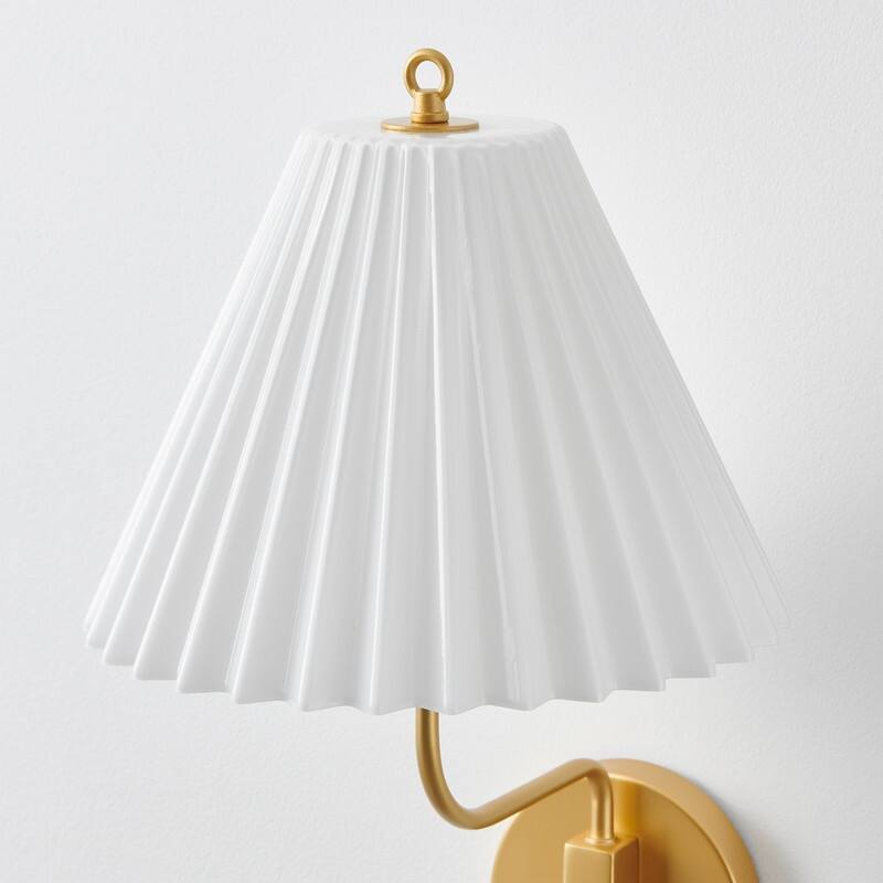 KAWOTI Brushed Gold Wall Sconce with Cone Opal White Glass - D11" x W12.5 x H33"