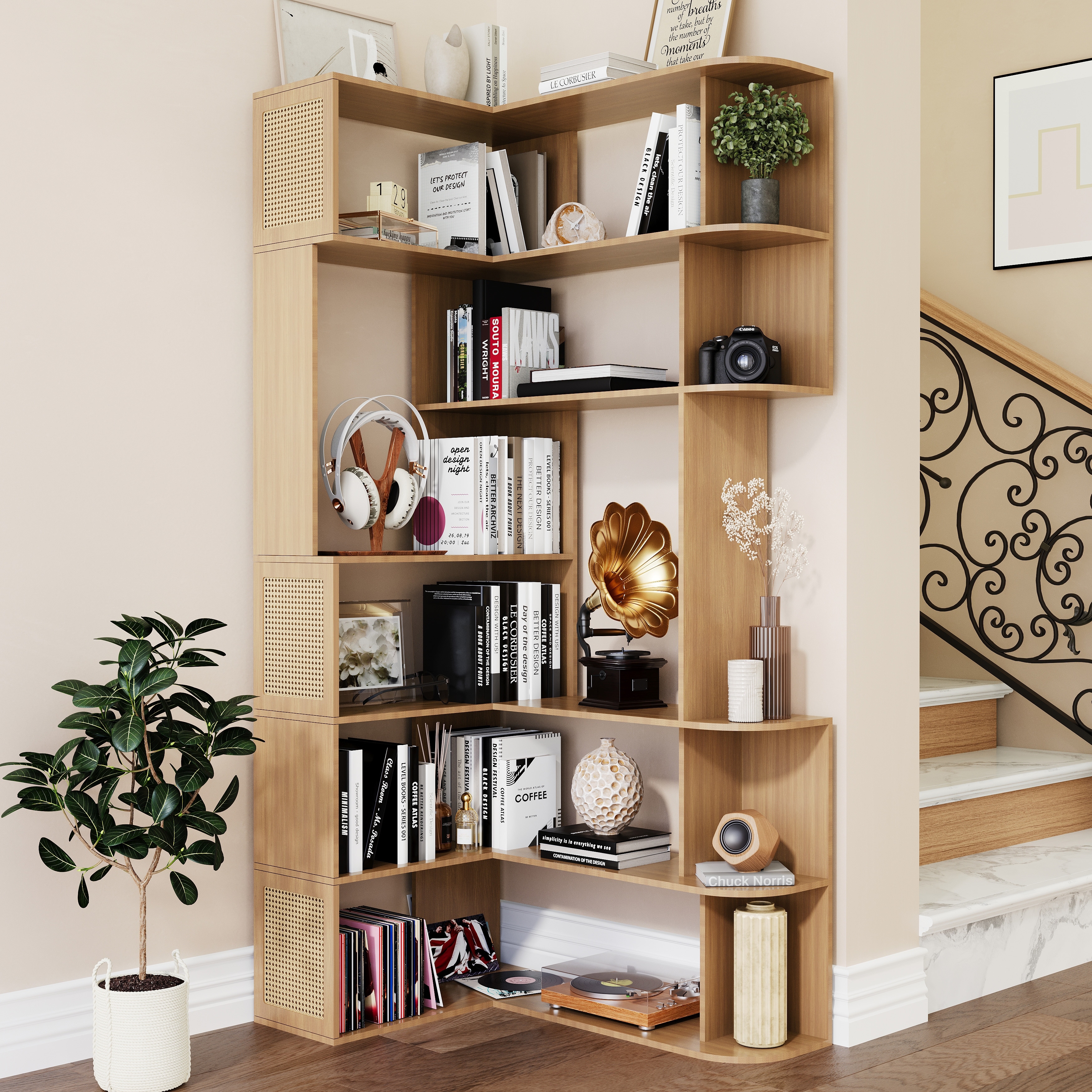 Corner Shelf,7-Tier Corner Bookshelf,Farmhouse L Shaped Shelves