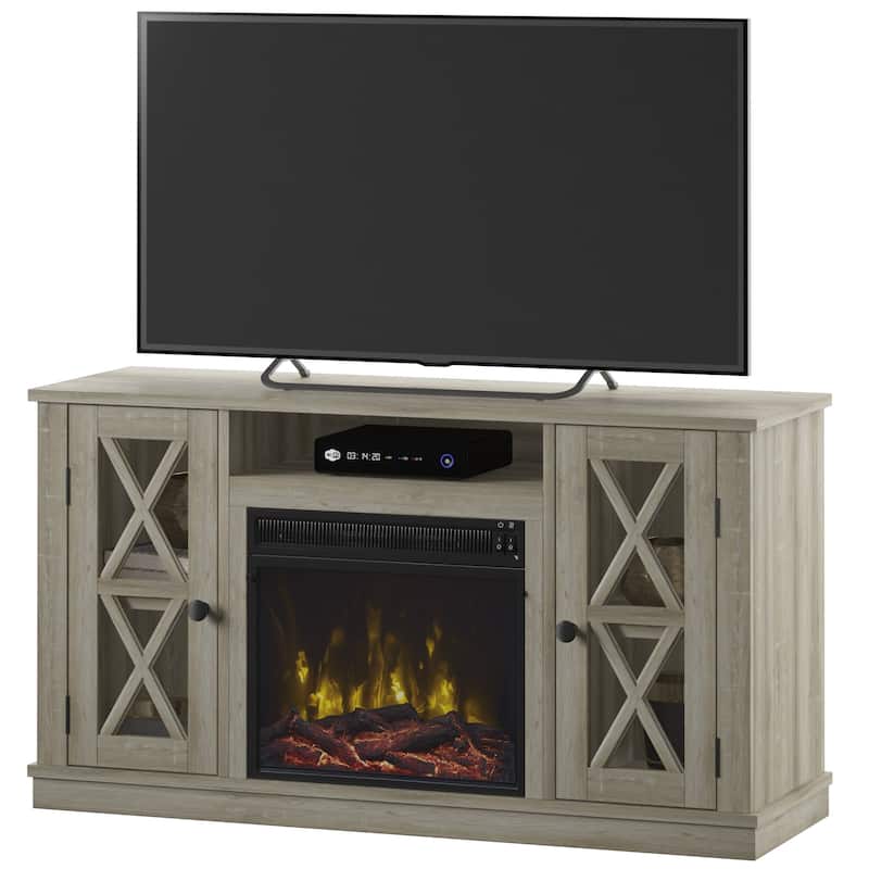 Modern Farmhouse TV Stand for TVs up to 55" with Electric Fireplace