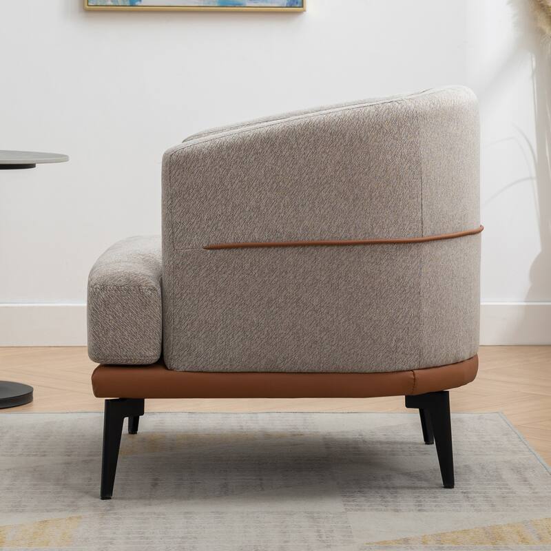 Burnt Orange Modern 28.9" Two-tone Barrel Fabric Chair with Broad and Thick Cushion and Sturdy Metal Legs for Living Room