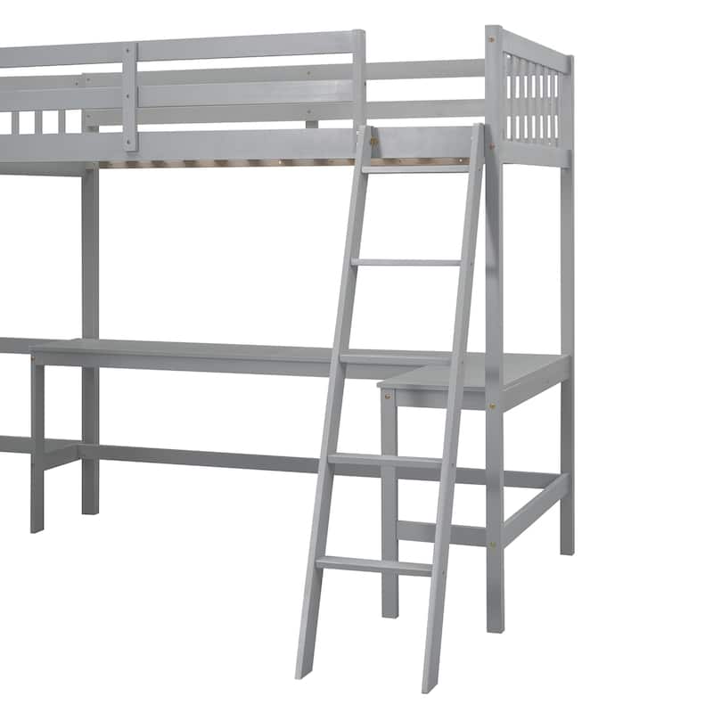Twin Size L-Shaped Loft Bed with 2 Built-in Desks, Space-Saving Design