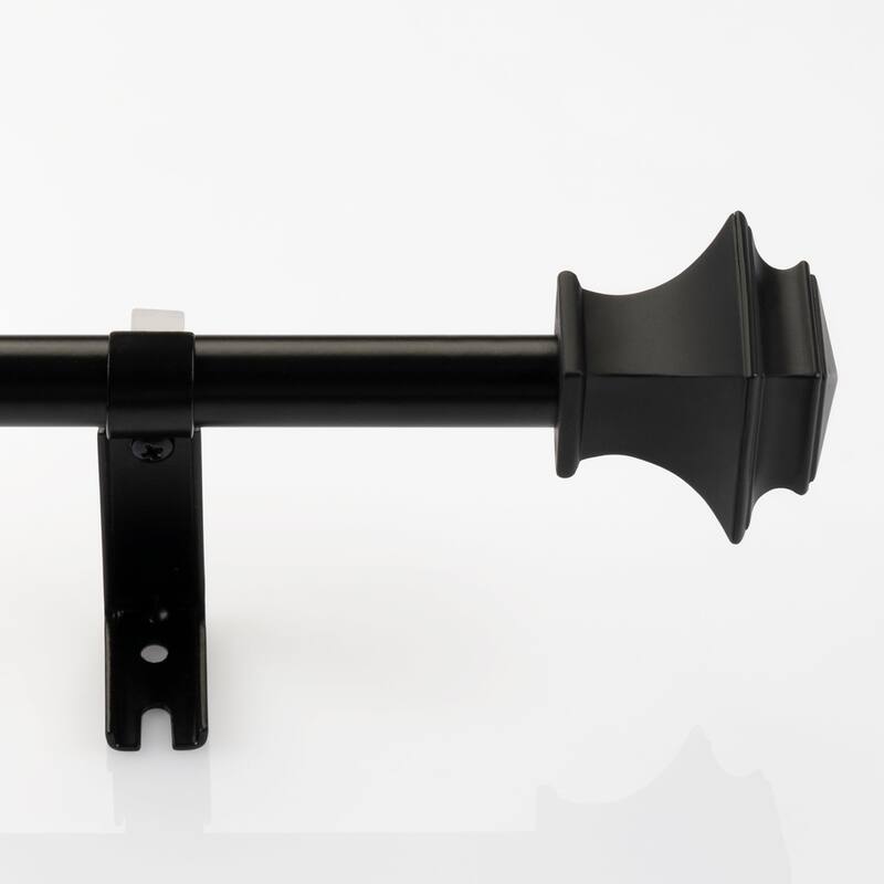 Deco Window 2 Pack Single Curtain Rod with Square Finials & Brackets Set - 28" to 48", 5/8 Inch Diameter, Black Matte
