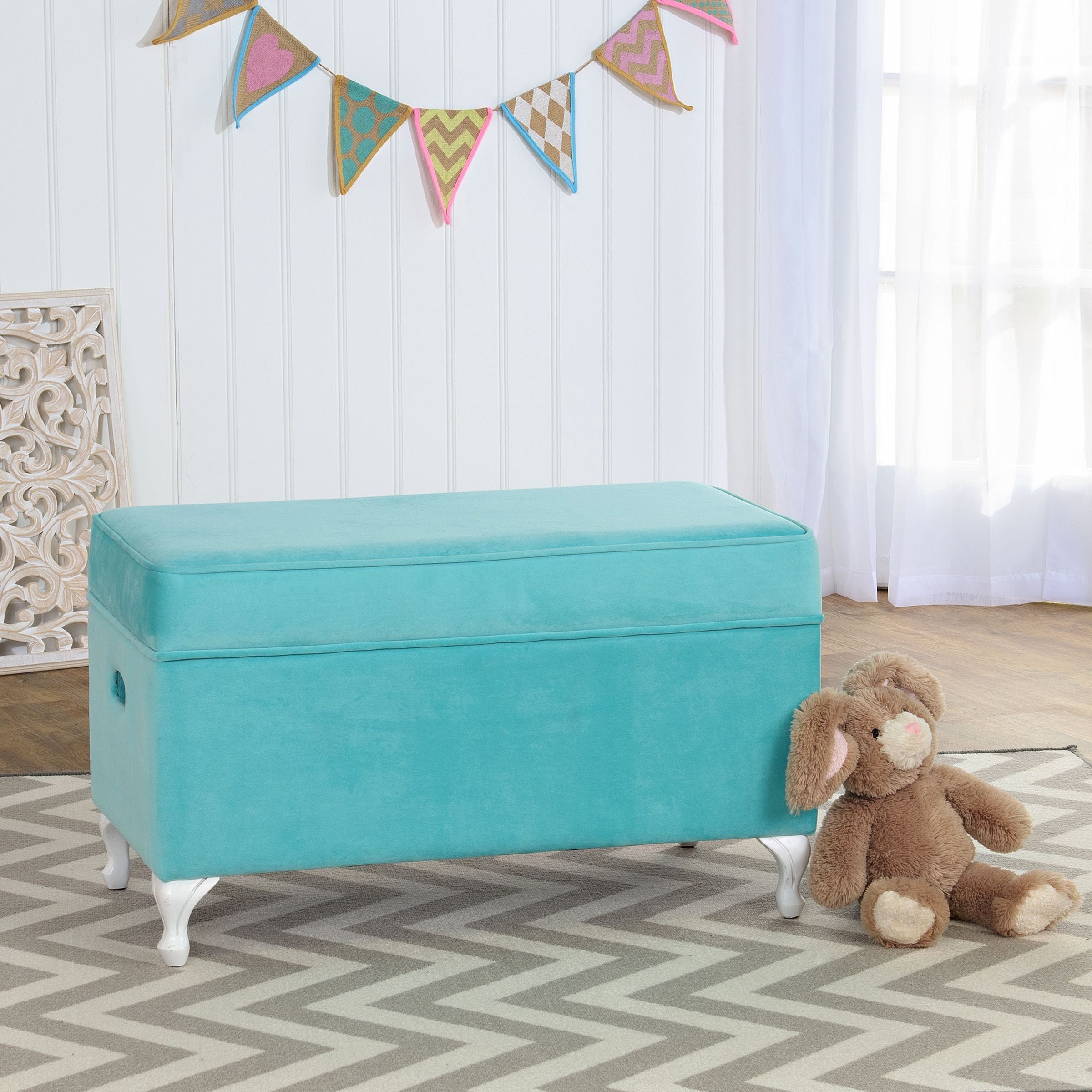 HomePop Diva Decorative Storage Bench Aqua Blue | eBay