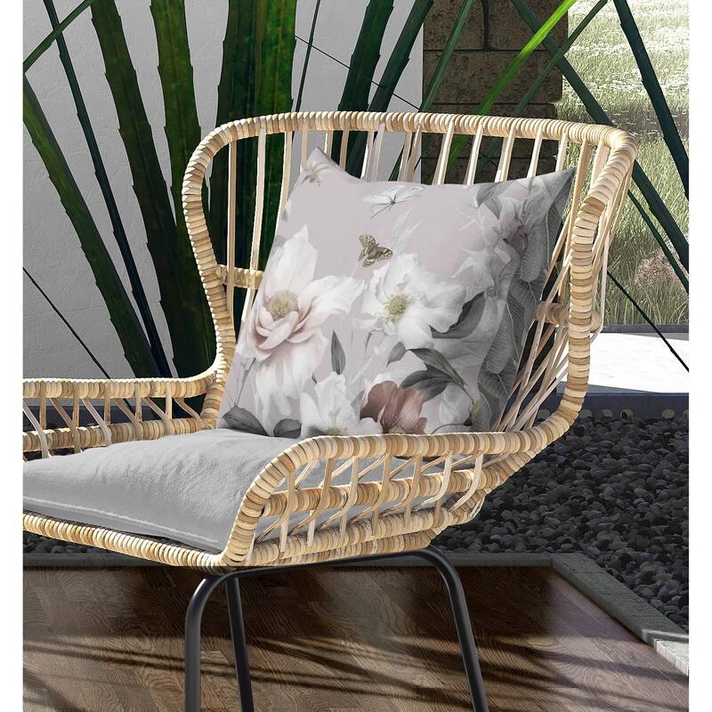 Leafy Lepidoptera Medley Indoor/Outdoor Reversible Throw Pillow White and Silver