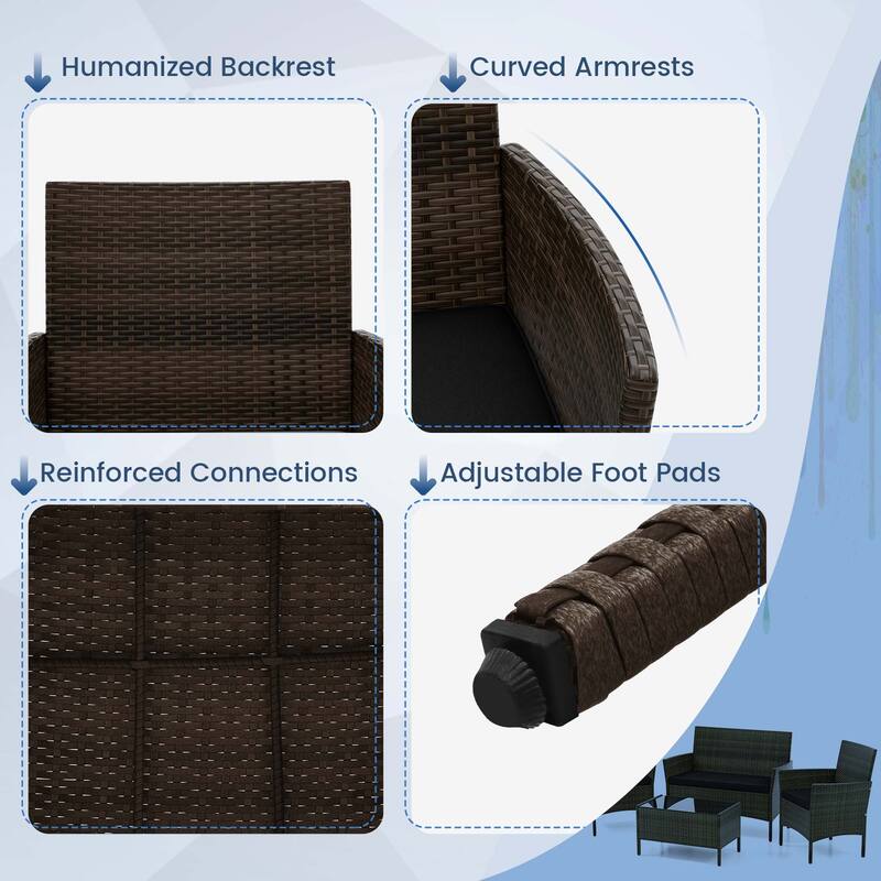 Costway 4 PCS Patio Furniture Set with Washable Cushions and Tempered - See Details