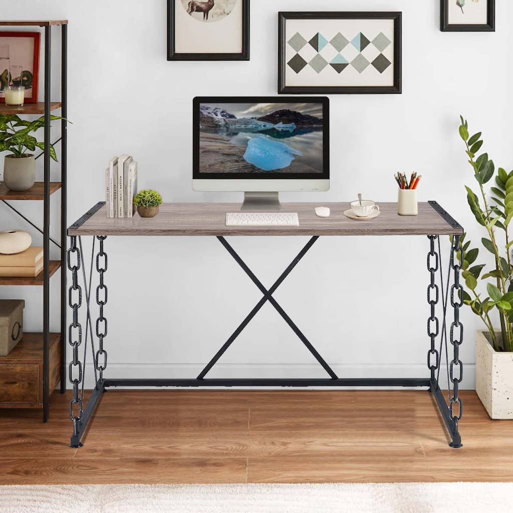 Topcraft Computer Desk, Rustic Oak & Antique Black