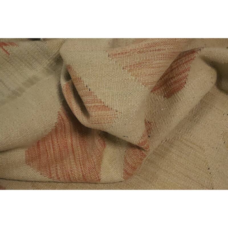 Hand Woven Oriental 100% Wool Carpet Southwestern Tribal Beige & Ivories Kilim Area Rug - 12' 9'' X 10' 0''