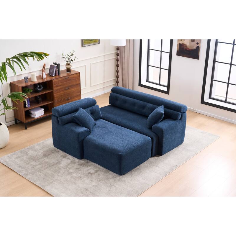 Modern Chenille Convertible L-Shaped 4-Seater Modular Sectional Sofa with 2 Pillows for Apartment Living Room