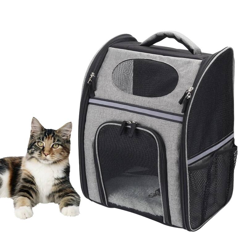 Pet Carrier Backpack with Safety Features and Cushion Back Support