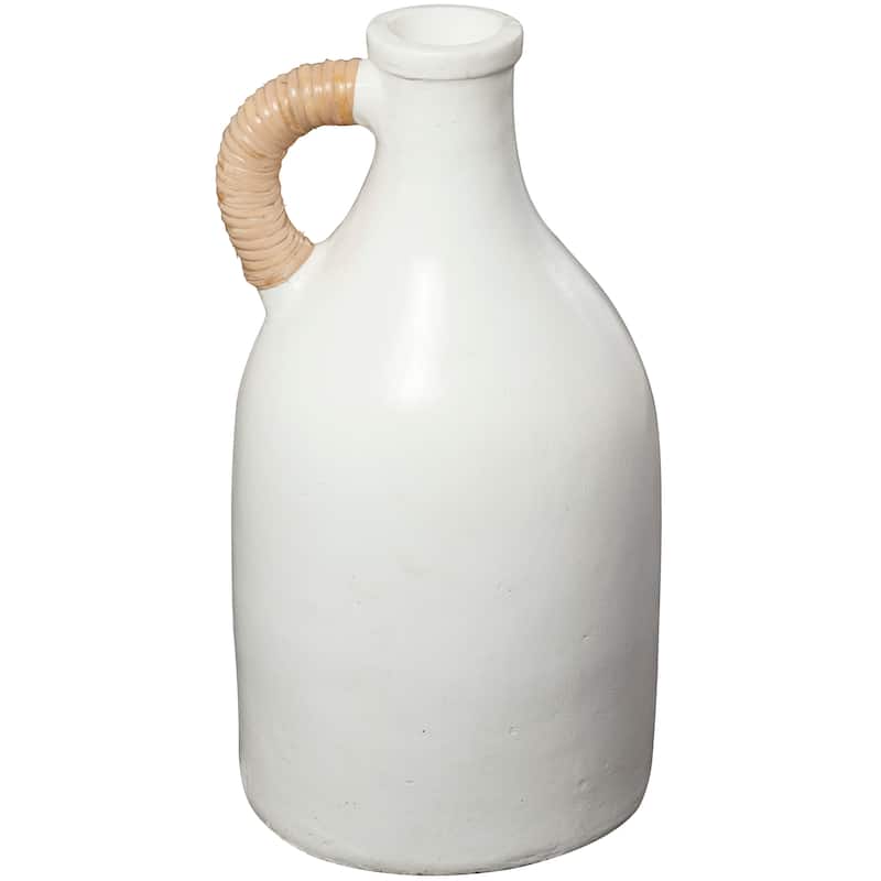 Ceramic Jug Inspired Vase with Rattan Wrapped Handle - White or Black