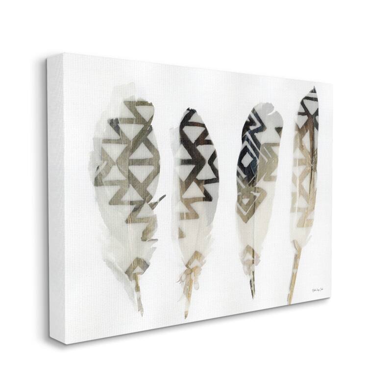 Stupell Abstract Modern Bird Feathers Geometric Aztec Pattern Overlay Canvas Wall Art - White