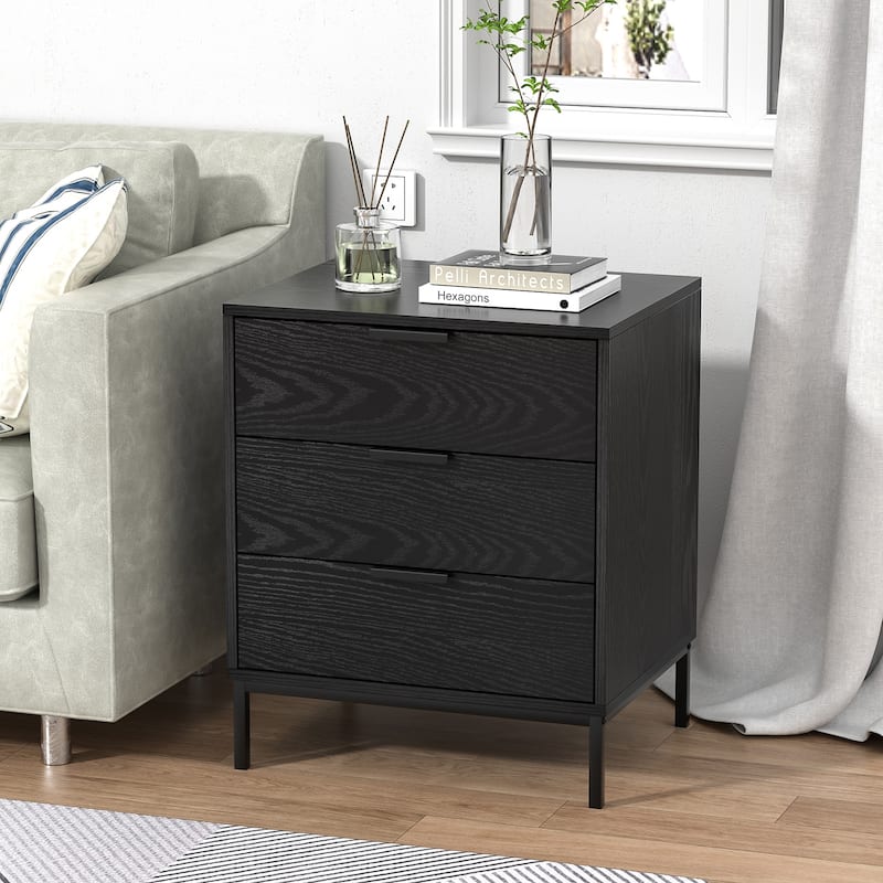 Anmytek Modern 3-Drawer Wood Nightstand Bedside Table End Table for Bedroom