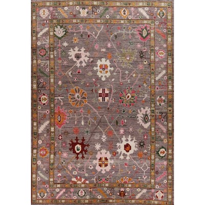 Hand Knotted Oriental 100% Wool Carpet Transitional All-Over Brown Oushak Area Rug - 12' 4'' X 9' 0''