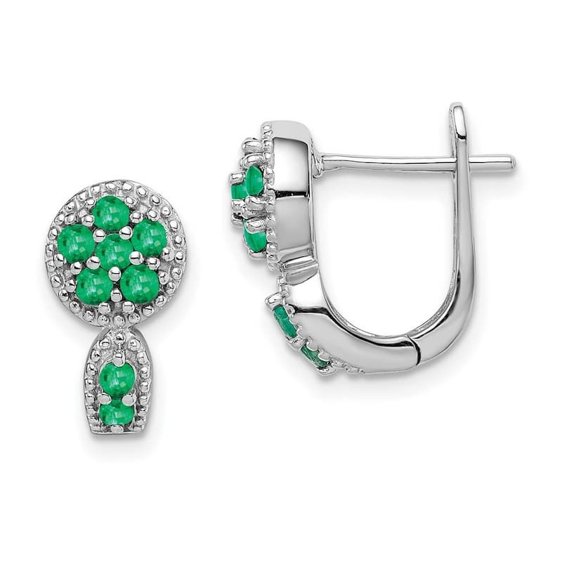Curata 925 Sterling Silver Emerald Circle Hinged Hoop Earrings - 14x8mm