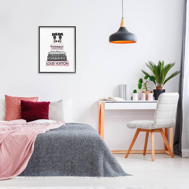 Stupell Black Heels Pink Bookstack Glam Fashion Design Framed Wall Art