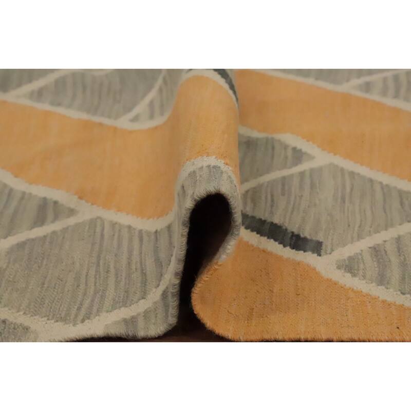 Hand Woven Oriental 100% Wool Carpet Southwestern Modern Greys & Charcoal Kilim Area Rug - 9' 6'' X 6' 6''