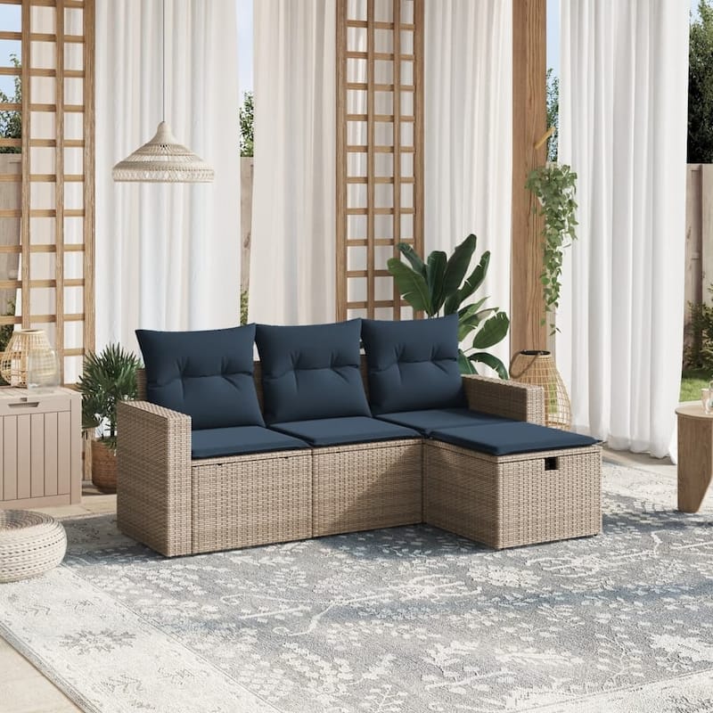 vidaXL Patio Sofa Set with Cushions Outdoor Furniture 4 Piece Poly Rattan - 21.7" x 24.4" x 27.2" - Gray