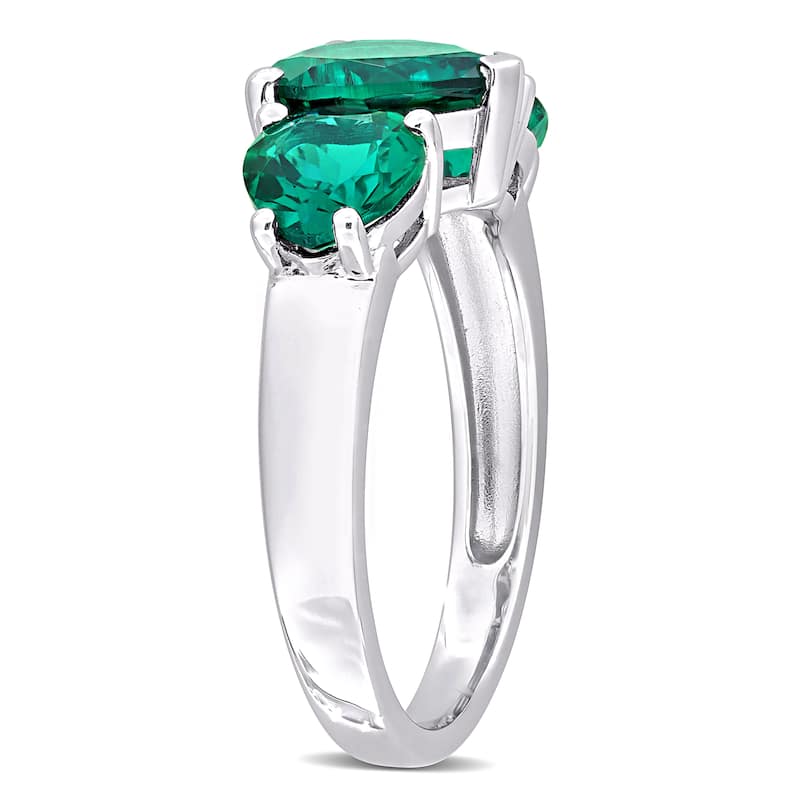 Miadora 3ct TGW Created Emerald 3-Stone Heart Ring in Sterling Silver