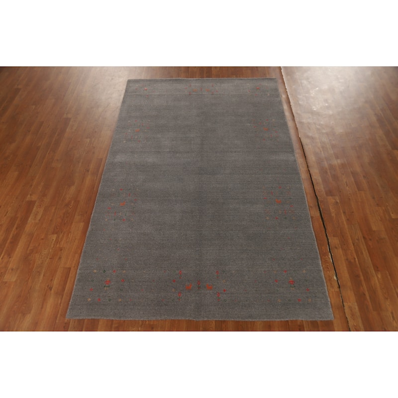 Hand Knotted Oriental 100% Wool Carpet Tribal Tribal Greys & Charcoal Gabbeh Area Rug - 8' 3'' X 5' 2''