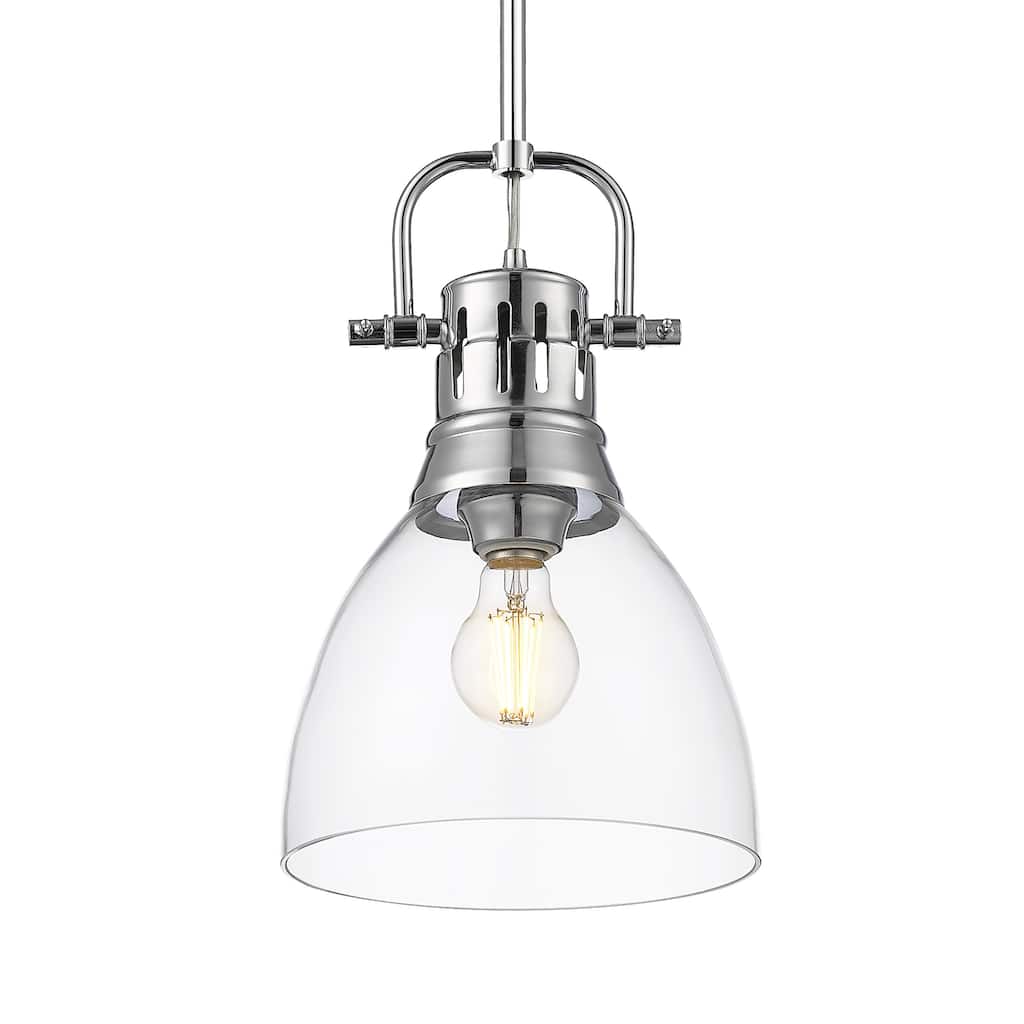 Yep by Golden Lighting Duncan 1-light 9in rod hung Pendant in Chrome and Clear Glass