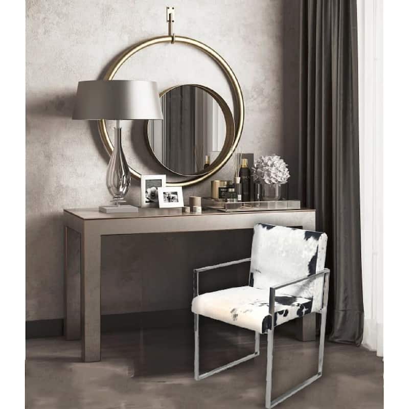 Chrome Stainless Steel Chair with Black and White Hairline Leather