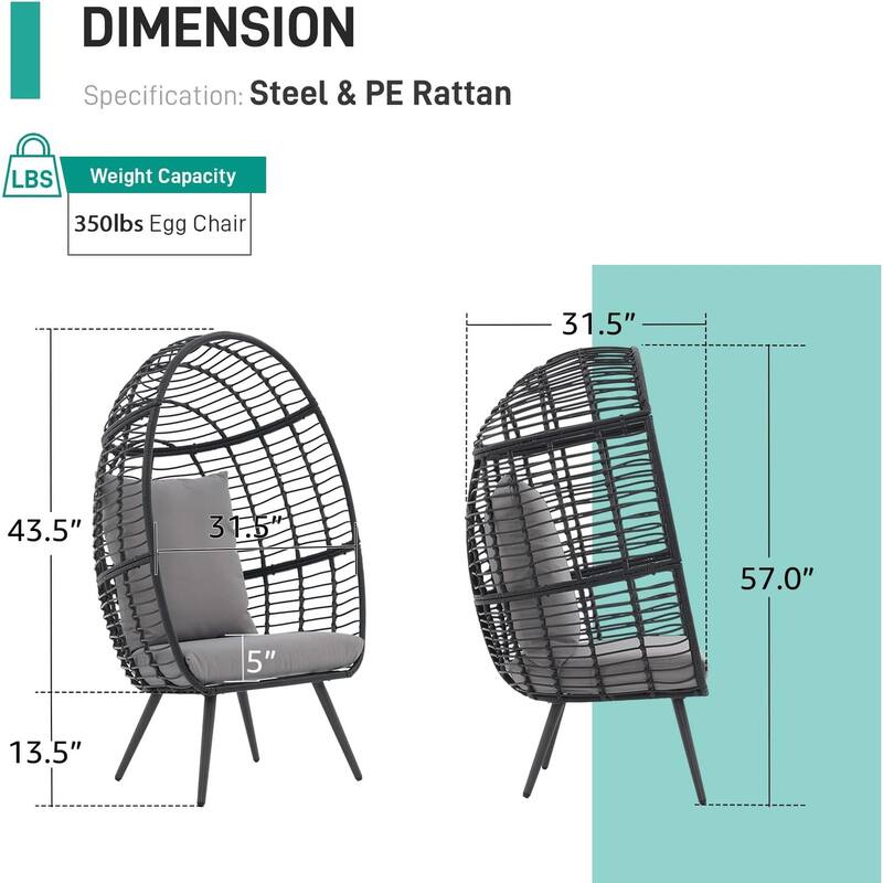 Egg Chair Outdoor, Patio Rotating Basket Chair, All-Weather Wicker Egg Lounger Chair for Outside Indoor