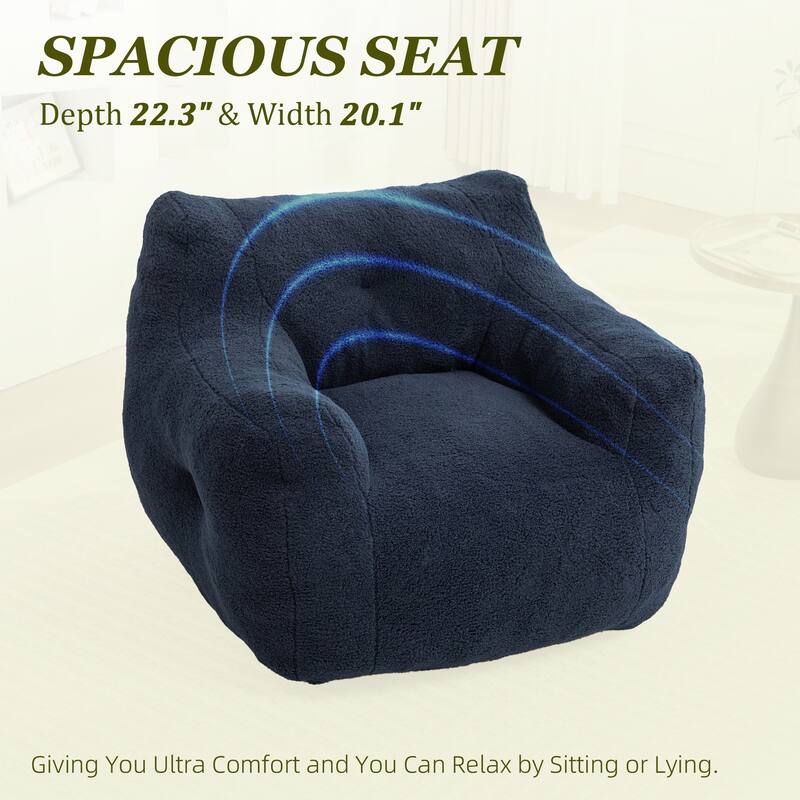 HOMEFUN Teddy Fabric Upholstered High-Density Foam Bean Bag Sofa Chair with Armrests