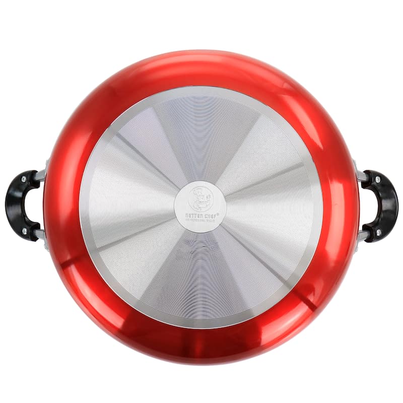 Better Chef 14 Inch Red Aluminum Deep Fryer Pan with Glass Lid - 14 Inch