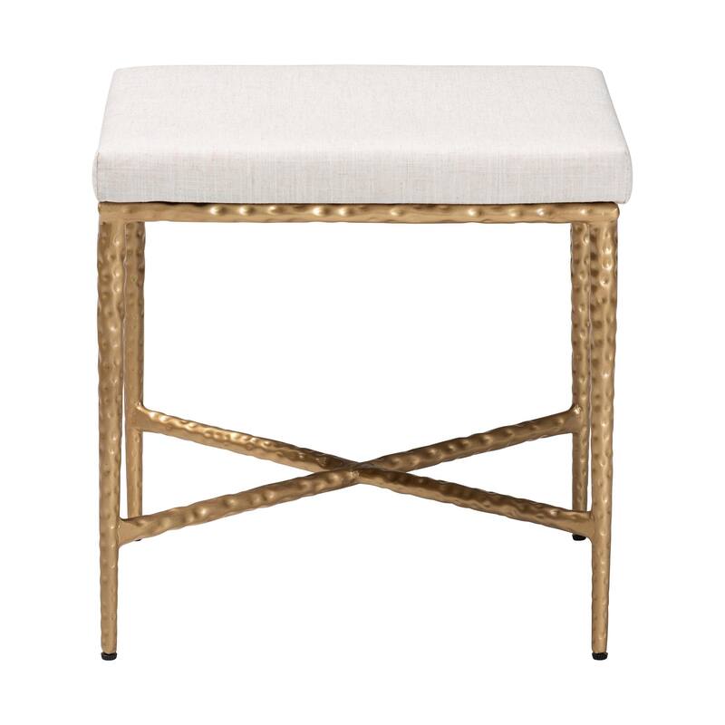 Fumiye Ottoman - Modern Rustic Accent Stool with Hand-Forged Metal Frame and Upholstered Seat for Living Room or Sitting Room