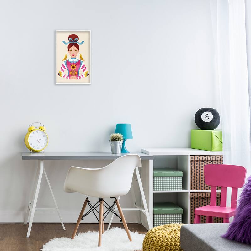 Stupell Brunette Girl with Birds Framed Giclee Art Design By Hannah Moren