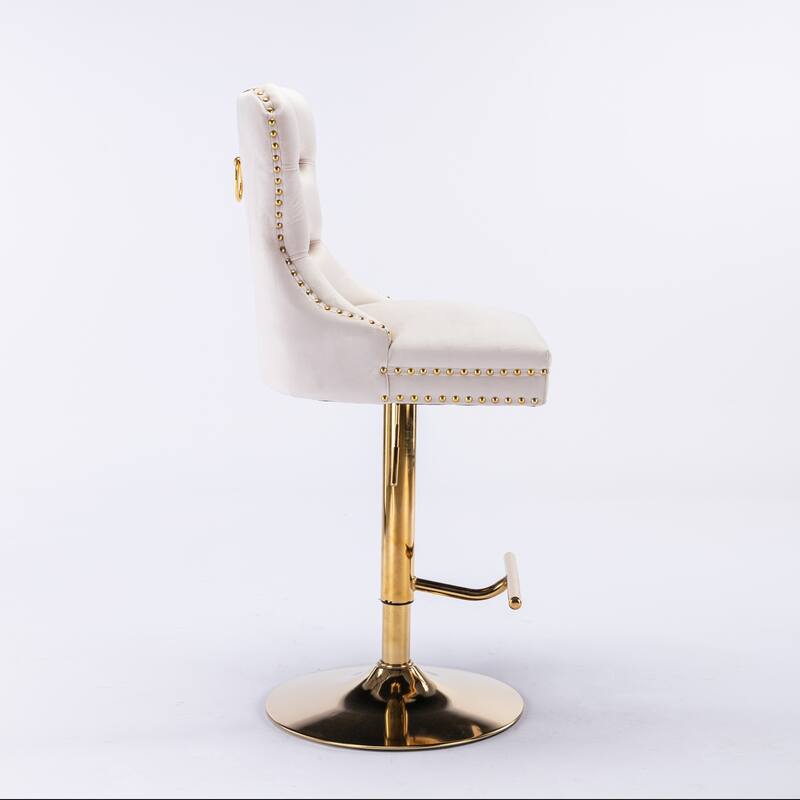 Modern Golden Swivel Velvet Barstools with Adjustable Height, Tufted Design for Kitchen and Pub - Set of 2