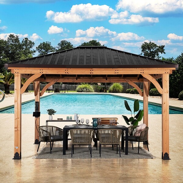 Backyard Discovery Barrington 14x12' Cedar Wood Gazebo with Steel