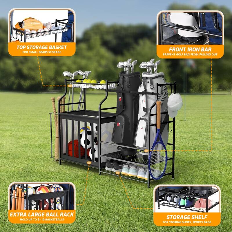 Garage Storage Rack for Golf Bags Balls Bats and Kids Toys
