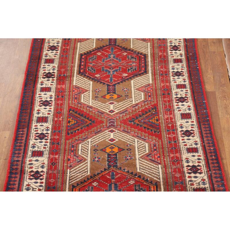 Tribal Ardebil Persian Vintage Runner Rug Hand-Knotted Wool Carpet - 3'4"x 11'1"