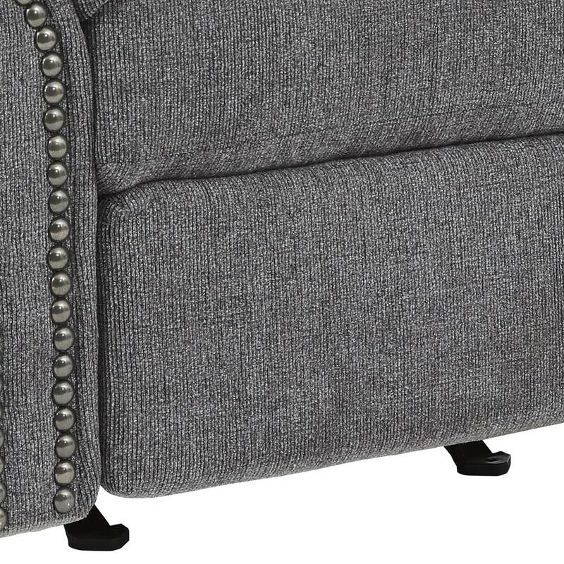 Nickel Nailhead Trim Fabric Upholstered Rocker Recliner, Gray