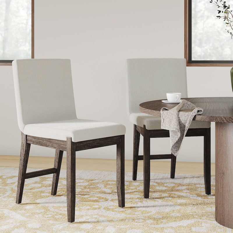 Gracie Modern Dining Chair, Upholstered Accent Dining Chair - Set of 2 - Cream Boucle/Dark Brown