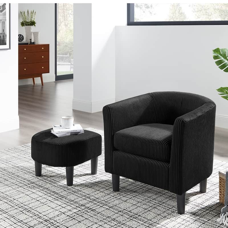 Corduroy Single Sofa Chair with Ottoman Foot Rest